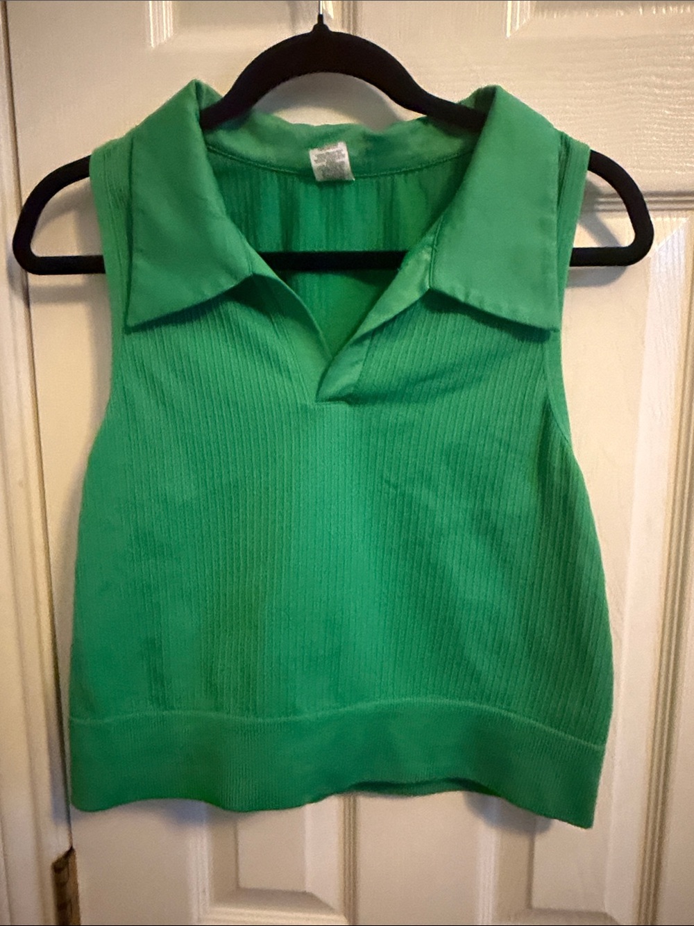 Diane Von Furstenberg Green Ribbed Collared Tank Top